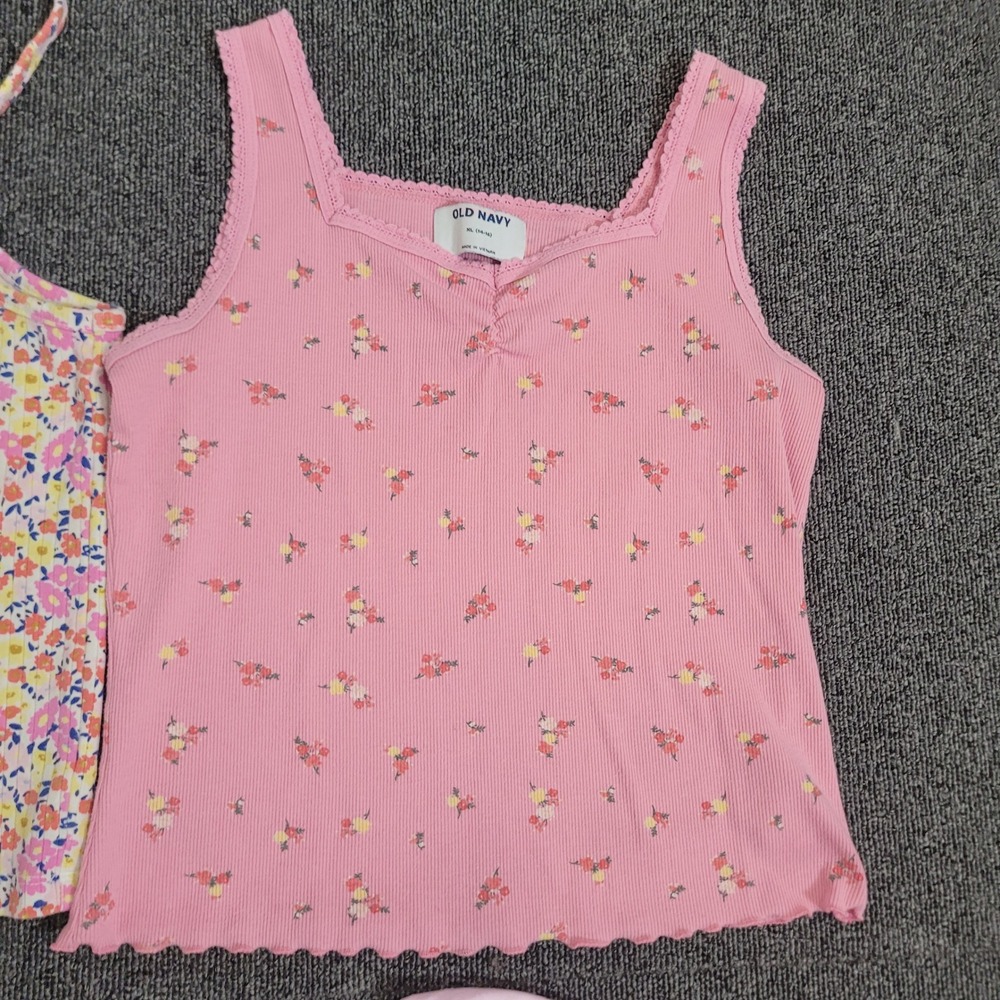 Old Navy XL Girls Top Bundle Pink Floral Smocked Puff Sleeve Tank Cami 3pc - Picture 2 of 6